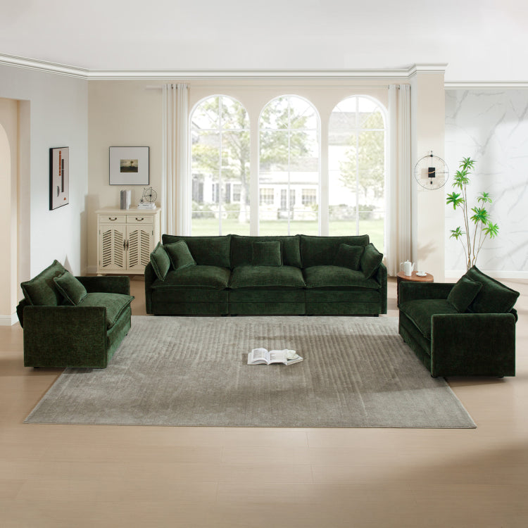 Sofa Set Of 3, 1 1 3 Seats Living Room Sofa Set, Accent Chair, Loveseat, And Three Seat Sofa Modern Style Round Arms 3 Piece Sofa Set, Green Chenille