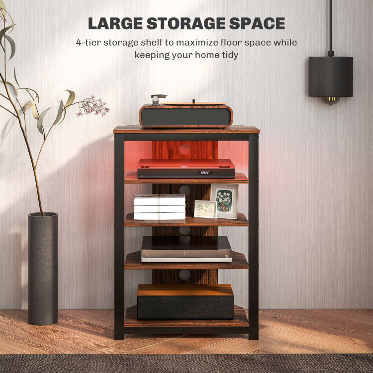 Led Tv Stand, Entertainment Center With Storage Shelves And Steel Frame , Brown