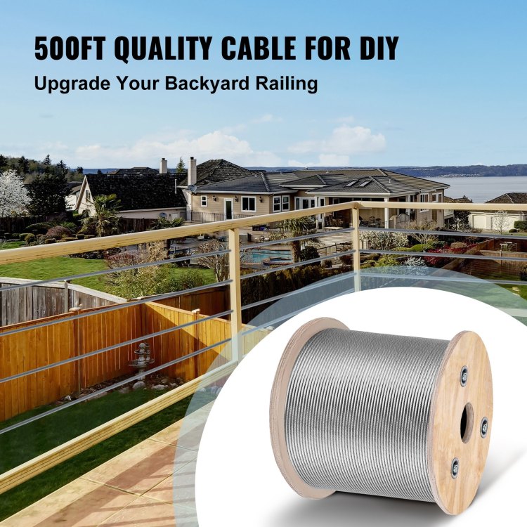 1 8 Stainless Steel Cable Railing 500Ft, Wire Rope 316 Marine Grade, Braided Aircraft Cable 7X7 Strands Construction For Deck Rail Balusters Stair Handrail Porch Fence