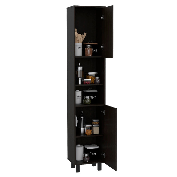 Hobart Pantry, Four Legs, Three Interior Shelves, Two Shelves, Two Cabinets Black