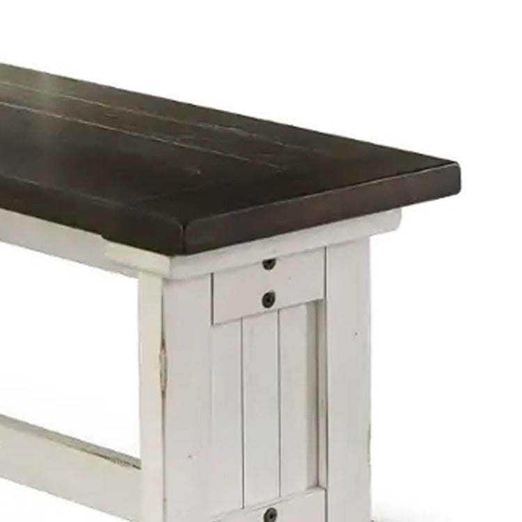 Orso Side Dining Bench, Plank Seat, Off White And Brown Wood 48 Inch