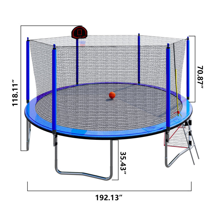 16Ft Trampoline With Basketball Hoop Pump And Ladder Inner Safety Enclosure With Soccer Goal Blue