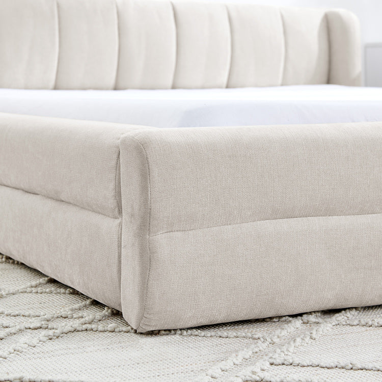 Queen Size Upholstered Bed Frame With Thick Fabric, Chenille Fabric Grounded Queen Size Platform Bed With Headboard And Solid Frame Beige 87''*67''*23.5''