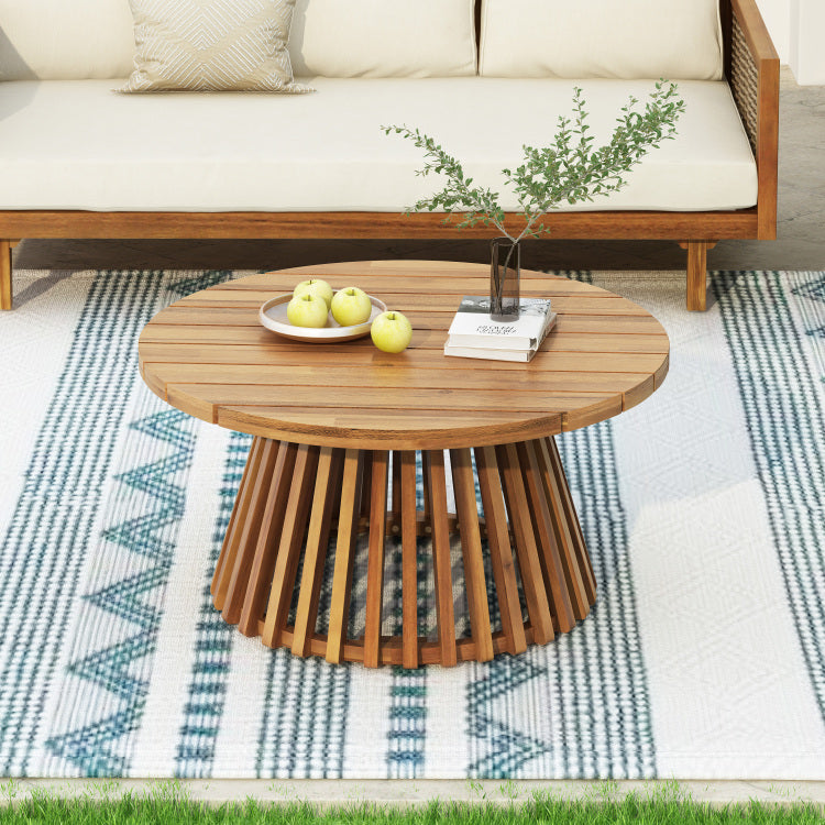 Acacia Wood Patio Furniture Set,Outdoor 3 Seater Daybed With Water Resistant Thick Cushions And Round Coffee Table, Light Gray Cushion