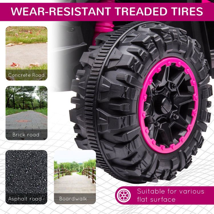 Aosom 12V Kids Atv Quad Car With Forward & Backward Function, Four Wheeler For Kids With Wear Resistant Wheels, Music, Electric Ride On Atv For Toddlers Ages 3 5 Years Old, Pink