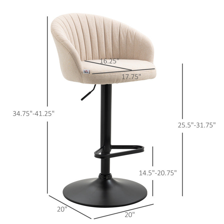 Homcom Adjustable Swivel Bar Stools Set Of 2, Linen Touch Fabric, Beige
