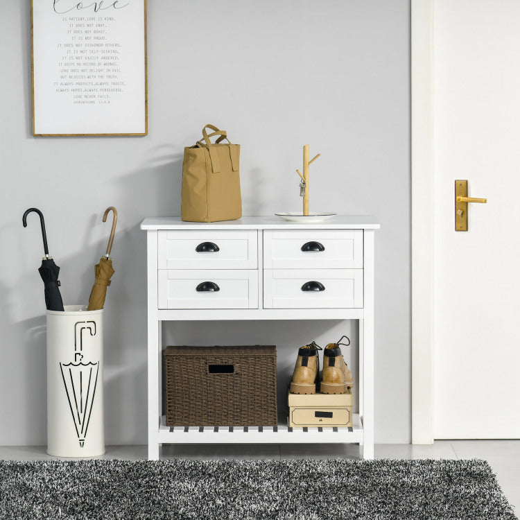 Homcom Coffee Bar Cabinet, Sideboard Buffet Cabinet, Kitchen Cabinet With 4 Drawers And Slatted Bottom Shelf For Kitchen, Living Room, White