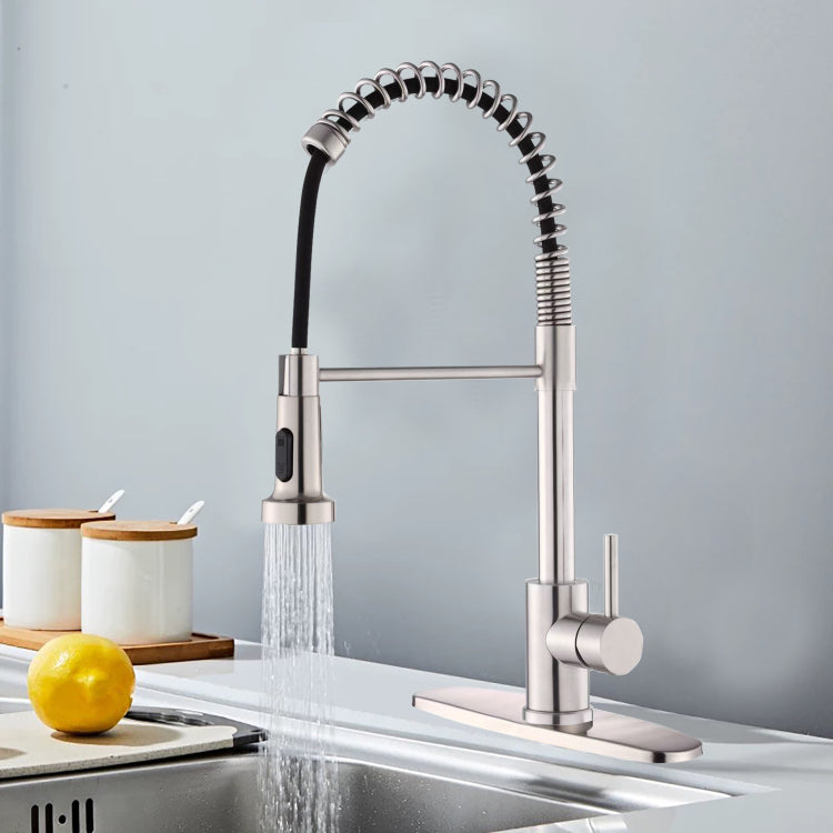 Kitchen Faucet With Pull Down Sprayer Industrial 1 Handle 1 Hole Or 3 Hole Faucet For Farmhouse Camper Laundry Utility Rv Wet Bar Sinks, Stainless Steel, Brushed Nickel