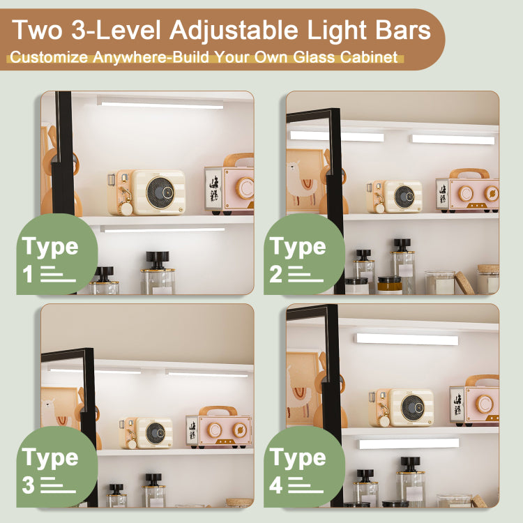 Computer Desk With Glass Cabinets & Built In Led Lights, Corner L Shaped Office Desk With Usb Charging Ports, Keyboard Tray, Ergonomic Design For Home And Corporate Workspaces White