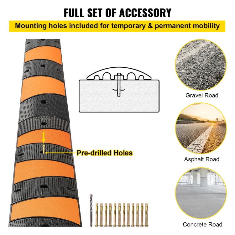 Rubber Speed Bump, 2 Pack 2 Channel Speed Bump Hump, 72.8" Long Modular Speed Bump Rated 22000 Lbs Load Capacity, 72.8 X 12.2 X 2.2 Garage Speed Bump For Asphalt Concrete Gravel Driveway 6 Ft