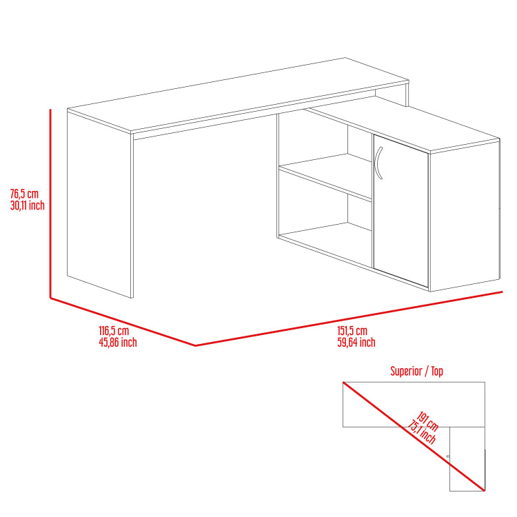 Dallas L Shaped Home Office Desk, Two Shelves, Single Door Cabinet