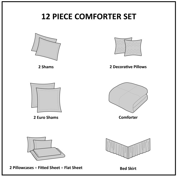 12 Piece Jacquard Comforter Set With Bed Sheets Khaki Queen