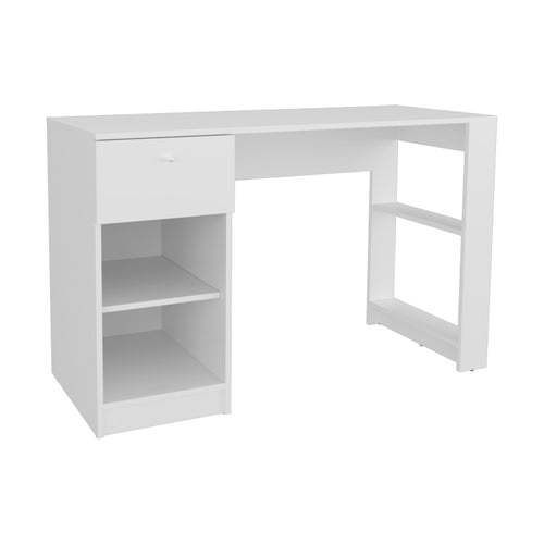 120 Home 47" Wide One Drawer Desk , Four Shelves, Writting Desk, Gamer Desk, Home Office, Living Room White