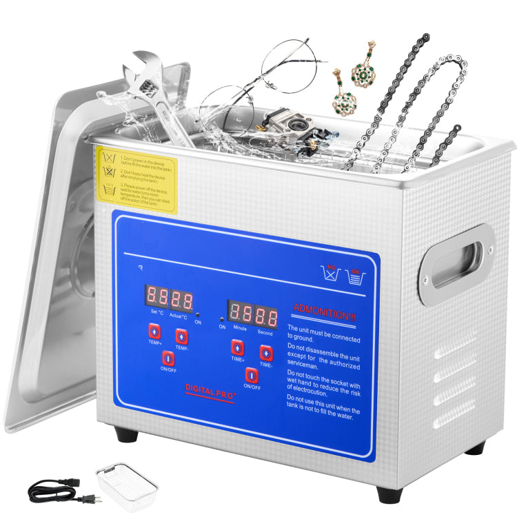 Ultrasonic Cleaner With Digital Timer & Heater, Professional Ultra Sonic Jewelry Cleaner, Stainless Steel Heated Cleaning Machine For Glasses Watch Rings Small Parts Circuit Board 3L