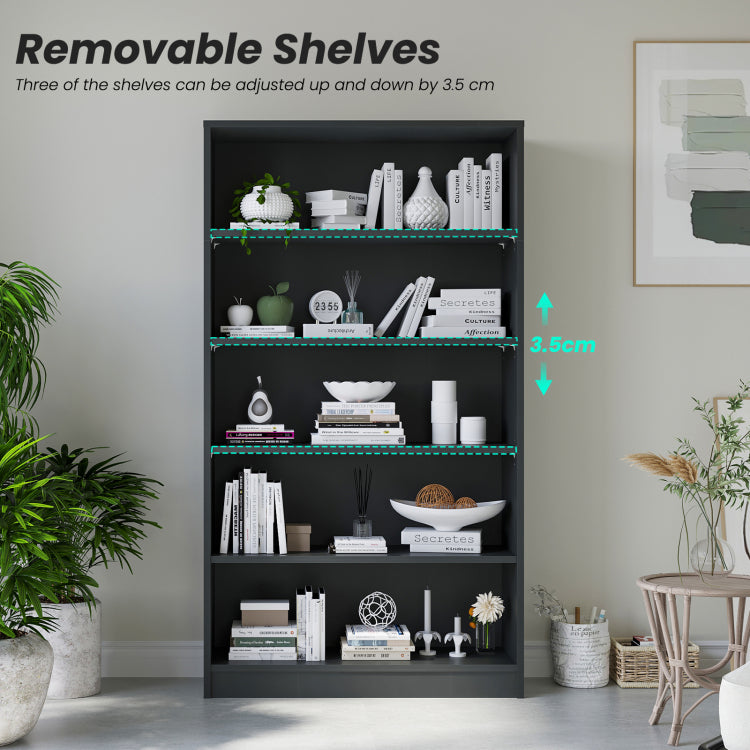 5 Shelf Modern Wood Bookshelf 60 Inch Tall, Wide Manga & Bookcase For Bedroom & Living Room Library Bookcase