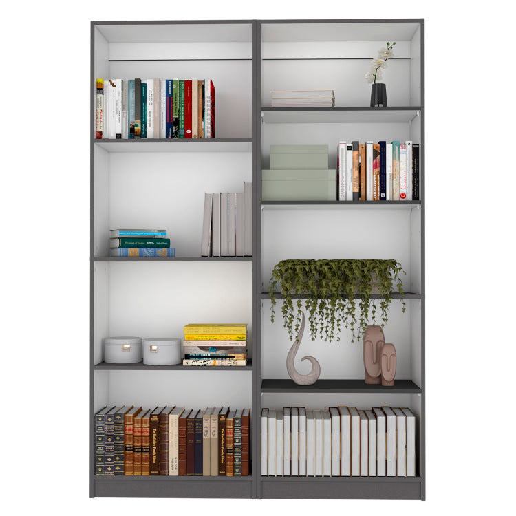 2 Piece Bookcase Living Room Set, Storage Cabinet, 49" Wide And 9 Shelves Matt Gray White