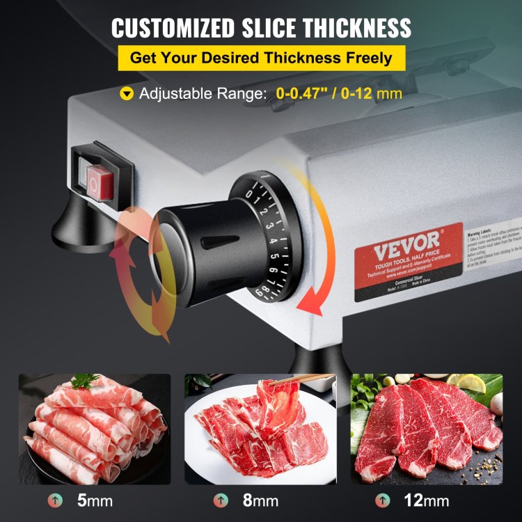 240W Commercial Meat Slicer, Electric Deli Food Slicer, 10" Carbon Steel Blade Electric Food Slicer, 350 400Rpm Meat Slicer, 0 0.47 Inch Thickness Adjustable For Commercial And Home Use