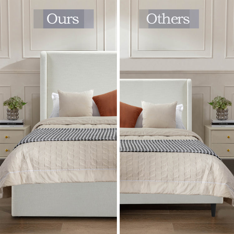Caron Upholstered Wingback Bed 54" High Headboard Simplicity Minimalist Without Wooden Slats Box Spring Request Easy Assembly Queen Textured Ivory Canvas Chenille