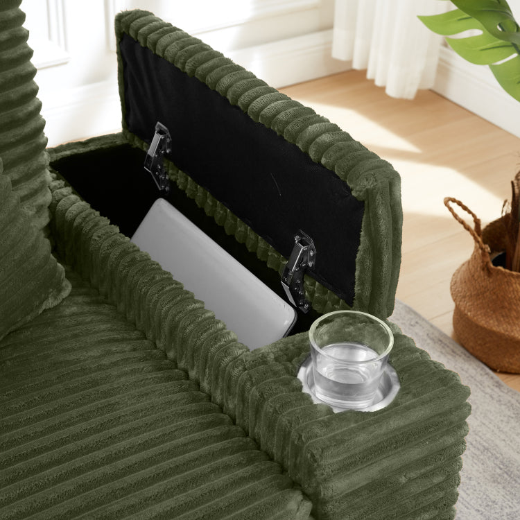 Fluffy Corduroy Storage Armrest Sofa,Single Versatile Seat With Ottoman,Cup Holder,Bluetooth Speaker,Usb Ports,180 Rotating Table Board,For Living Room,Bedroom And Apartment
