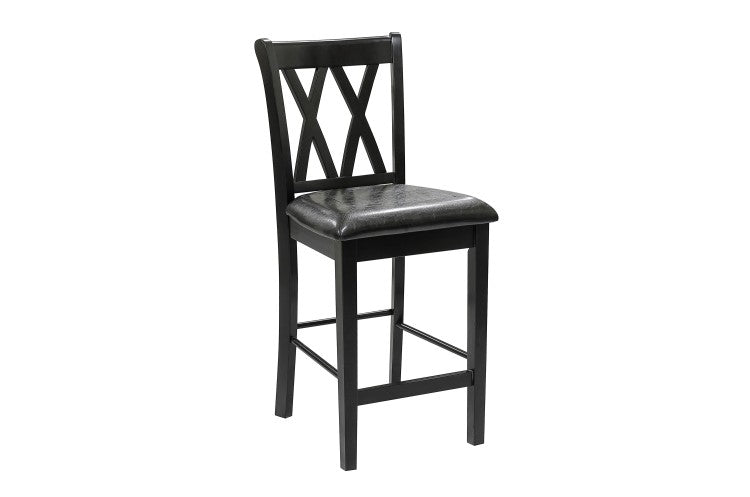 Black Finish 5Pc Counter Height Set Dining Counter Height Table With Lower Shelves And 4X Chairs Set Faux Leather Upholstered Kitchen Dining Furniture
