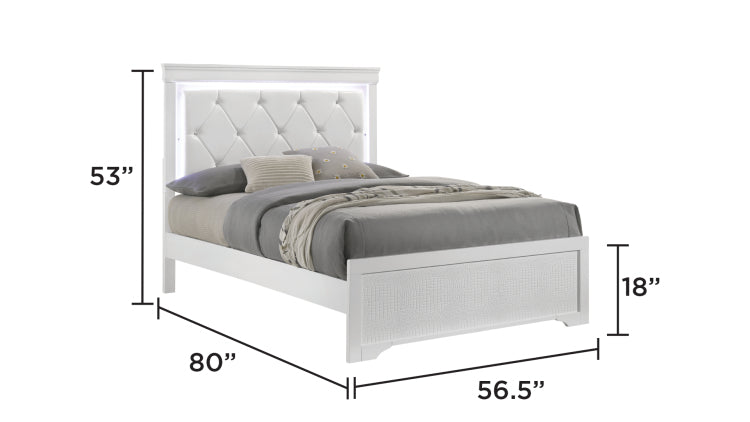 Blaze Upholstered Modern Style Full Bed Made With Led Headboard & Wood In White Nj Inventory