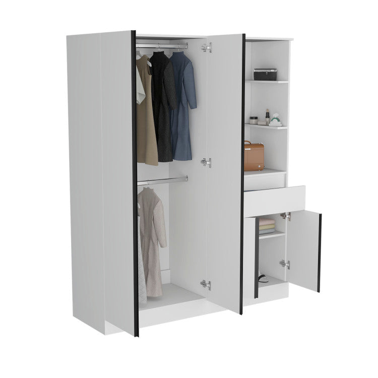 Kamelot Armoire With Double Doors, Hanging Rod And Interior Shelves, White
