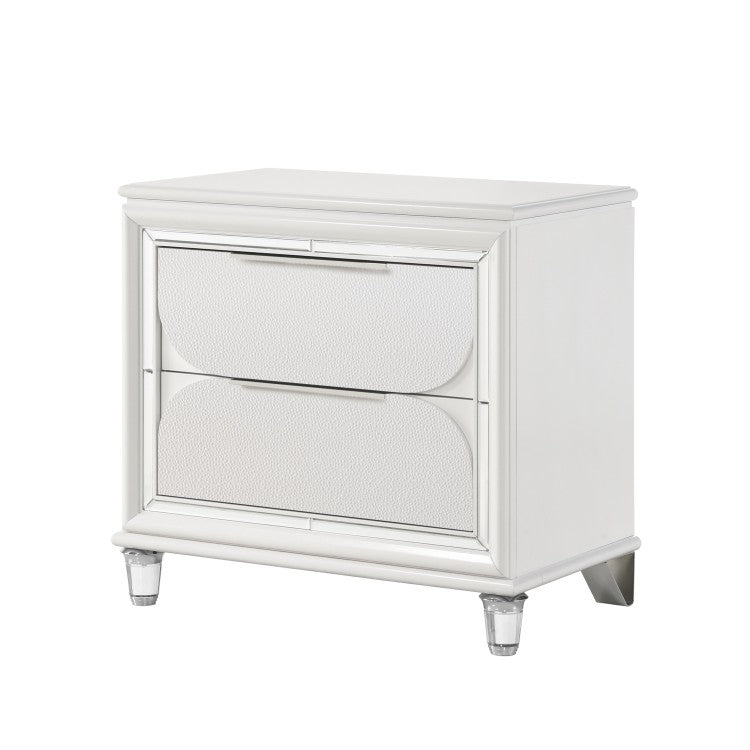Glamorous Pearl White Finish Nightstand With Drawers Storage Durable Acrylic Legs Wooden Modern Bedroom Furniture 1Pc