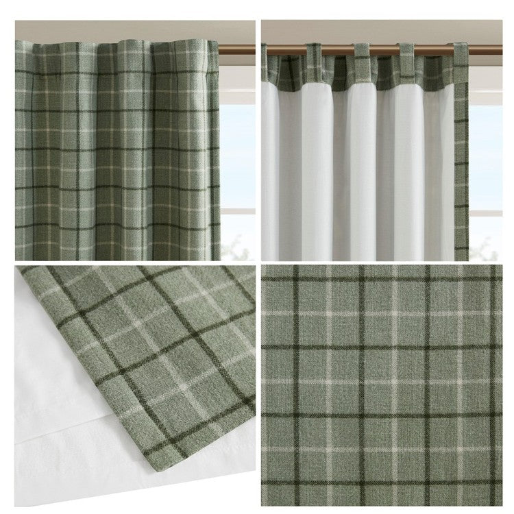 Plaid Faux Leather Tab Top Curtain Panel With Fleece Lining Only 1 Pc Curtain Panel