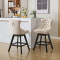 Swivel Velvet Barstools With Button Tufted Decoration And Wooden Legs, And Chrome Nailhead Trim, Leisure Style Bar Chairs,Bar Stools, Set Of 2 Beige ,Sw1860Bg