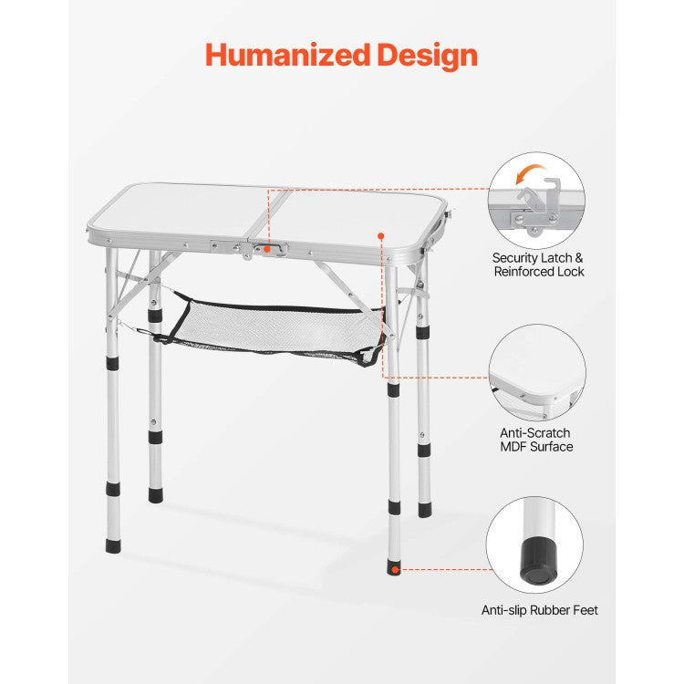2Ft Folding Portable Camping Table Aluminum Outdoor Table Adjustable Height