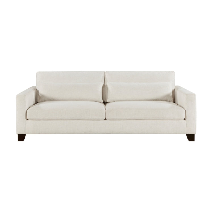 Ivory Fabric Upholstered Sofa With Pillows Cushion Seat And Back Modern Living Room Furniture 1Pc Solid Wood Legs