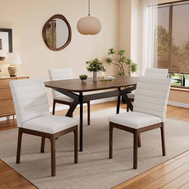 5 Pieces Upholstered Dining Set With Rubberwood Frame, Light Beige Walnut Black