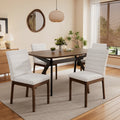 5 Pieces Upholstered Dining Set With Rubberwood Frame, Light Beige Walnut Black