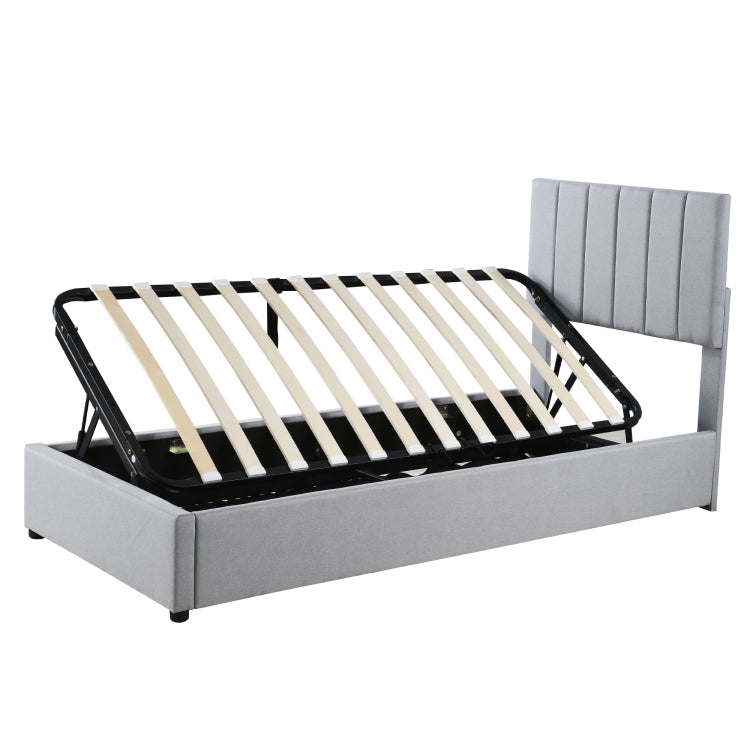 Twin Size Upholstered Platform Bed With A Hydraulic Storage System, Gray