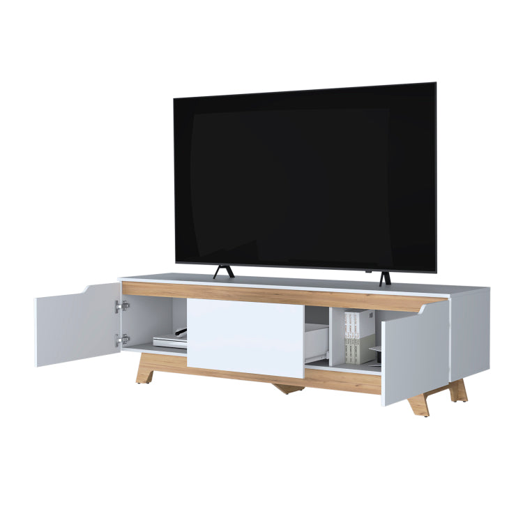 Lyman Entertainment Center With Two Doors. White And Natural Oak