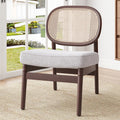 Rattan Accent Chair, Upholstered Living Room Chair With Rattan Back & Wood Frame, Mid Century Modern Reading Chair For Living Room, Bedroom, Beige