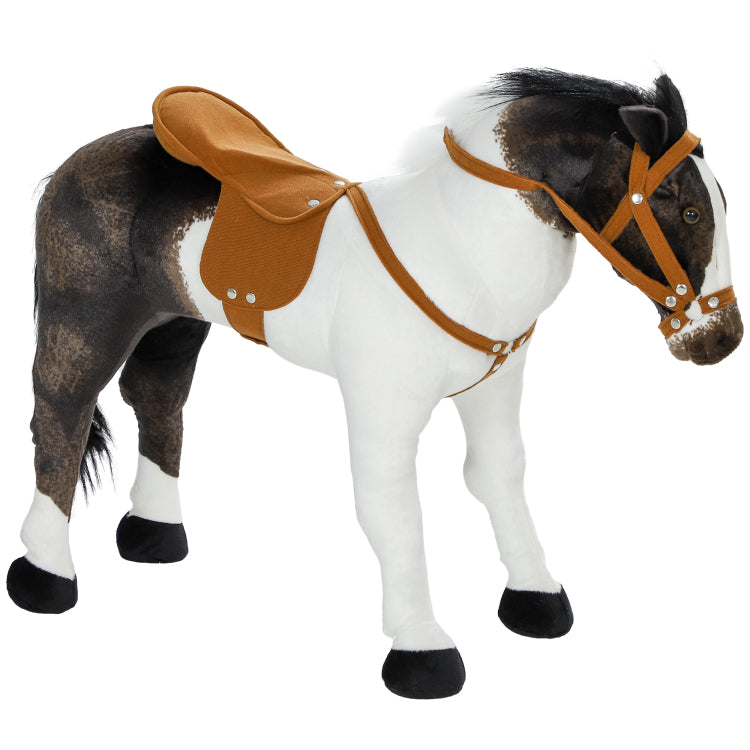 Qaba Ride On Horse For Toddlers 3 8 Years Old, Riding Horse With Neighing Sound, Stuffed Animal Horse Toy For Kids With Padding, Brown