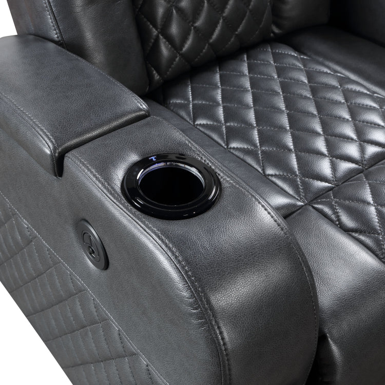 Alair Dark Gray Leather Aire Power Motion Recliner W Bluetooth, Wireless Charger & Cupholder