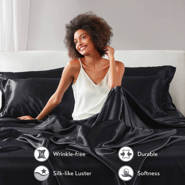 4 Pcs Twin Luxury Sheet Set Black