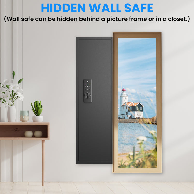 53" Passwod Touch Panel In Wall Safe,Hidden Wall Gun Safe For Rifles With Adjustable Shelves,Assembled Storage Multifunctional Wall Safe For Firearm And Valuables Black Digital