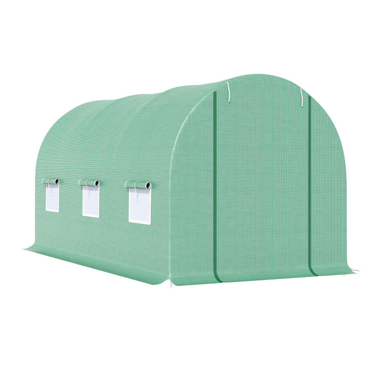Outsunny 15' X 6' X 7' Walk In Tunnel Greenhouse Garden Plant Growing House With Door And Ventilation Window, Green