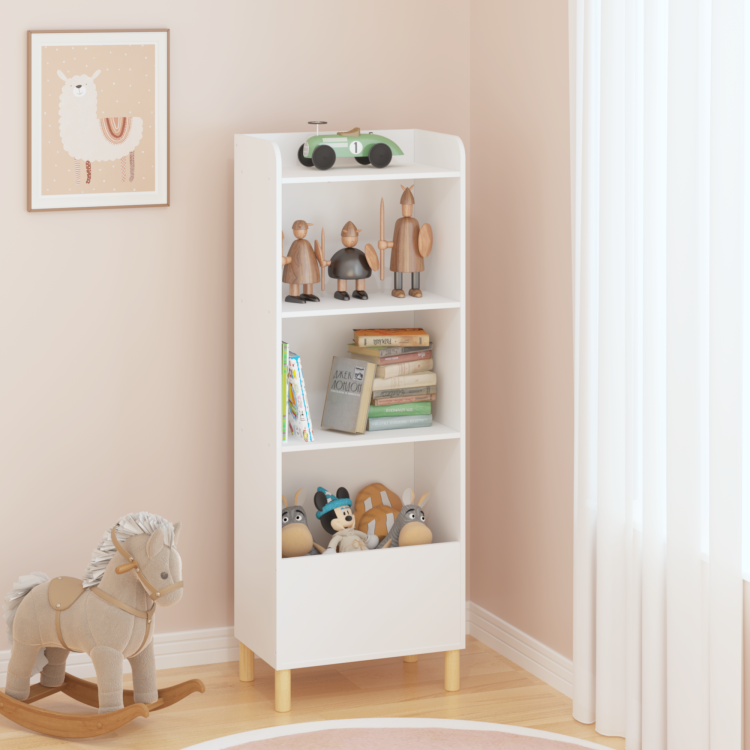 Kids 4 Tier Bookcase, Children'S Book Display, Bookshelf Toy Storage Cabinet Organizer For Children'S Room, Playroom, Nursery