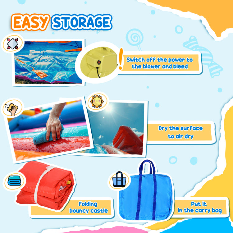 Outsunny Kids Inflatable Water Slide, 4 In 1 Bounce House Jumping Castle With 2 Slides, Climbing Wall, Trampoline, & Water Pool Area, Air Blower