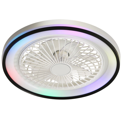 19 Inch Rgb Dimmable Led Enclosed Flush Mount Bladeless 6 Speed Remote Control For Bedroom Party