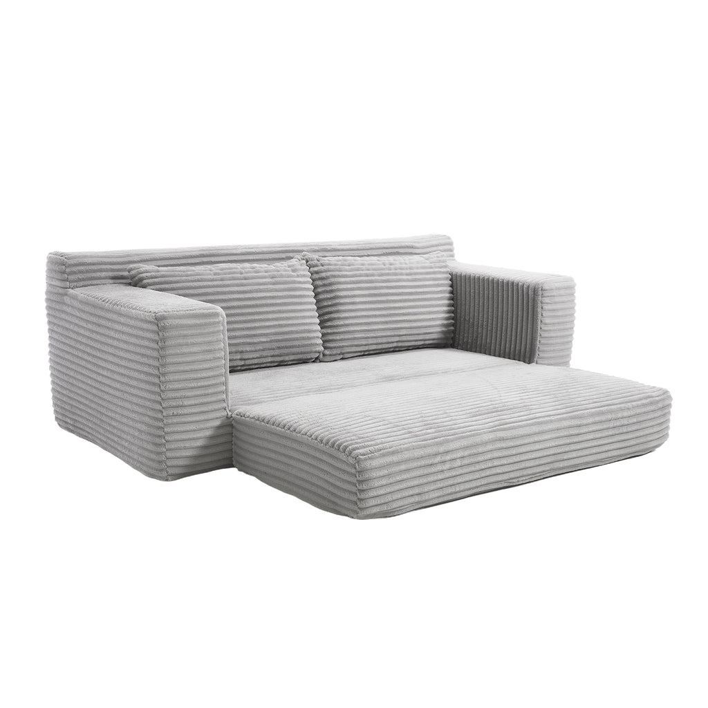 Loveseat Sofa With Memory Foam & Steel Frame No Assembly, Convertible 2 In 1 Design, Corduroy Fabric Compact Couch For Small Spaces, Apartments, Home Office & Bedroom Grey