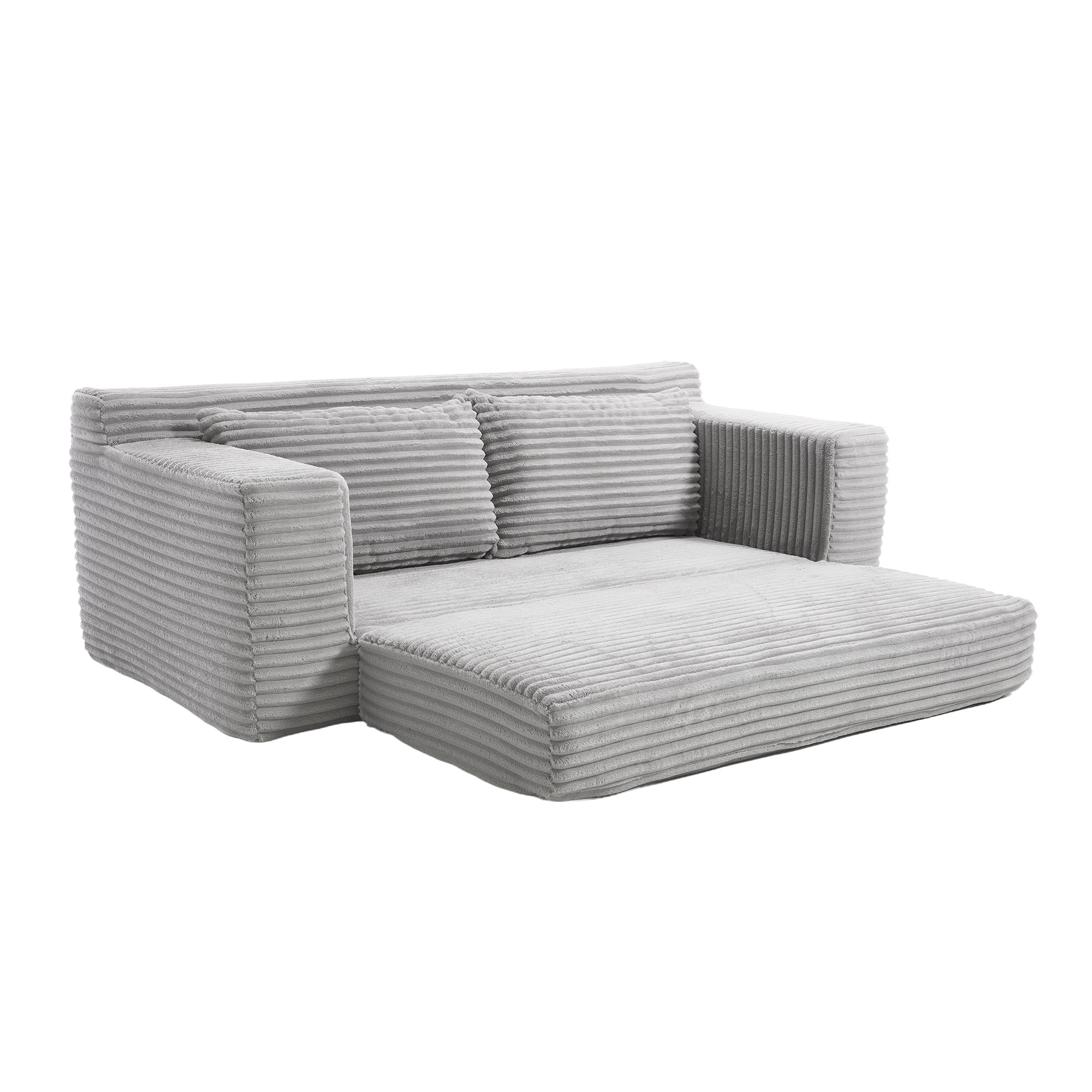 Loveseat Sofa With Memory Foam & Steel Frame No Assembly, Convertible 2 In 1 Design, Corduroy Fabric Compact Couch For Small Spaces, Apartments, Home Office & Bedroom Grey