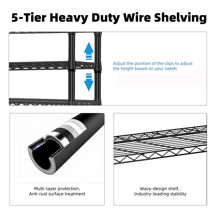 1250 Lbs Steel Heavy Duty 5 Tier Utility Shelving Unit Steel Organizer Wire Rack For Home,Kitchen,Office,Chrome 13.7" D X 23.6" W X 62.4" H