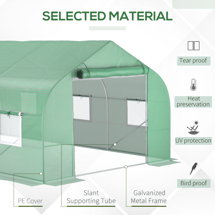 Outsunny 20' X 10' X 7' Walk In Tunnel Greenhouse With Zippered Mesh Door And 8 Mesh Windows, Gardening Plant Hot House With Galvanized Steel Hoops, Green