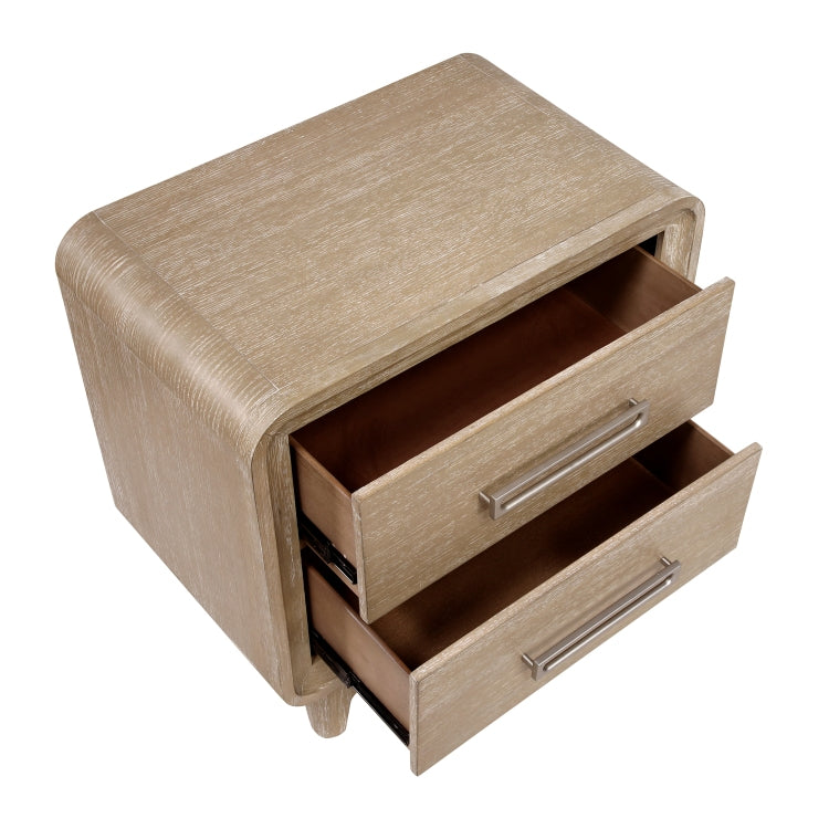 Modern Elegant Design Nightstand Of 2X Storage Drawers Curved Corners Natural Finish Wooden Bedroom Furniture 1Pc