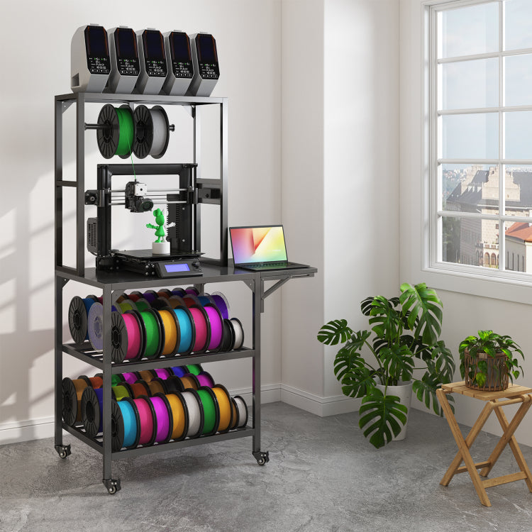 3D Printer Stand, Heavy Duty 3D Printer Table Stand With Filament Storage Rack, T Shaped Spools Holder Rack With Wheels,3D Printer Workbench For 3D Printing Studio, Home Office Workshop